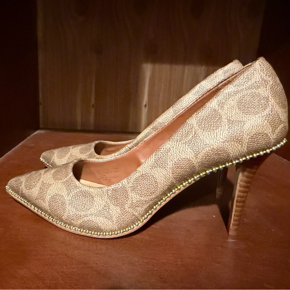 Coach Tan Patterned Heels